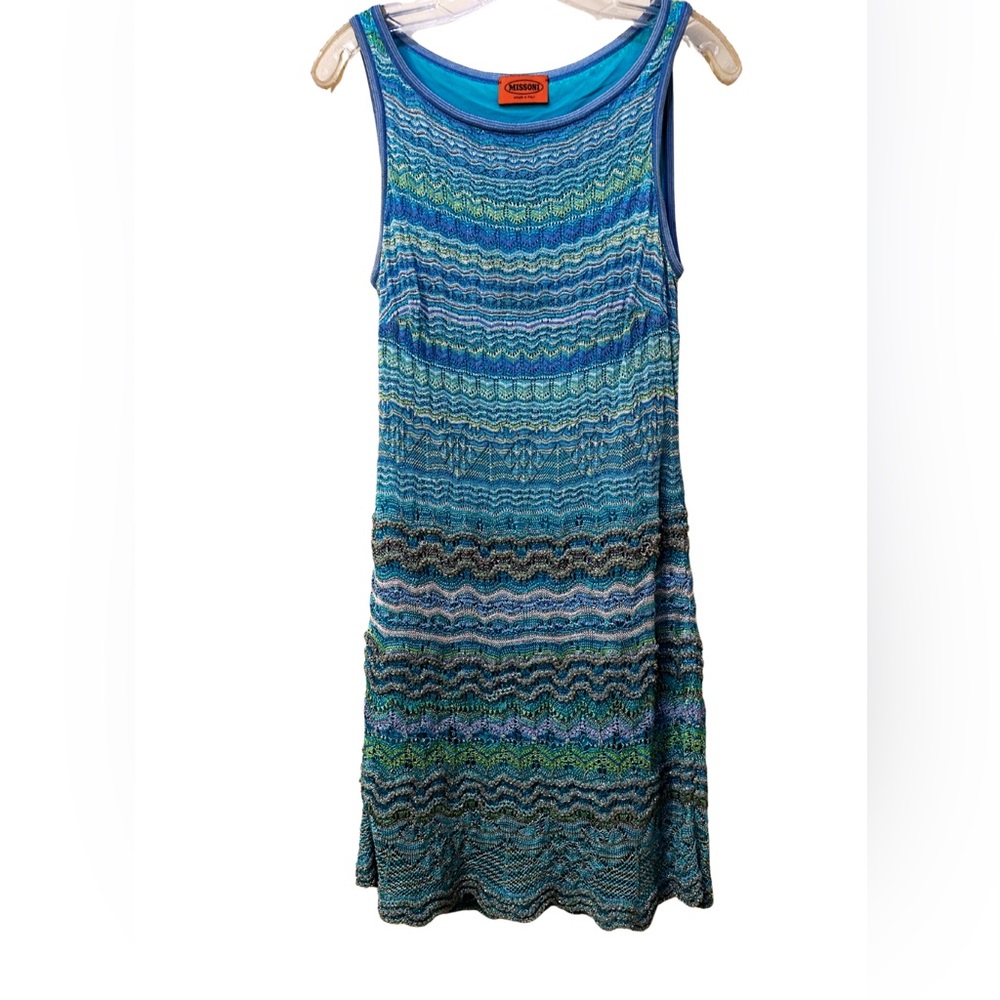 Missoni orange label metallic striped, knee length, sleeveless dress, small